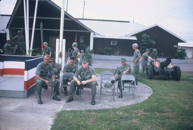 Various personnel including in the foreground  CPT McCauley (William)  B Co Cmdr and CPT Townsend Clark HHC, Cdr and others
